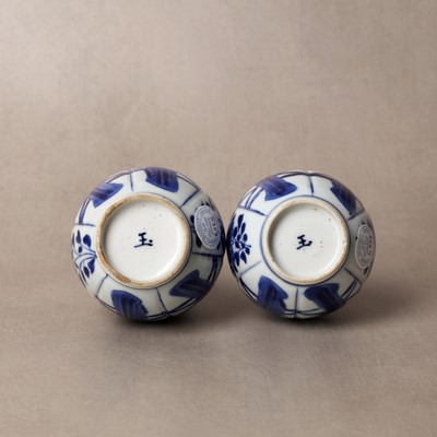 Lot 17 - A pair of small Chinese blue and white vases, Qing dynasty, Kangxi period