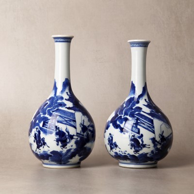Lot 15 - Two fine Chinese blue and white 'Han Xin' vases, Qing dynasty, Kangxi period
