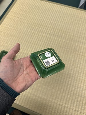 Lot 26 - A pair of small Chinese green-glazed 'dragon' dishes, Qing dynasty, Shunzhi period