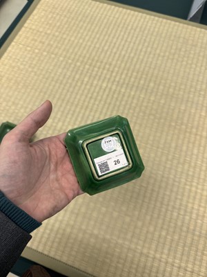 Lot 26 - A pair of small Chinese green-glazed 'dragon' dishes, Qing dynasty, Shunzhi period