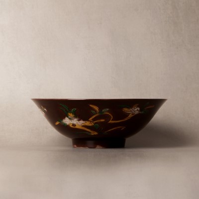 Lot 27 - A Chinese aubergine-ground 'brinjal' bowl, Qing dynasty, Kangxi period