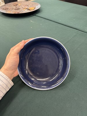 Lot 42 - A Chinese monochrome blue-glazed dish, Republic period, Qianlong mark