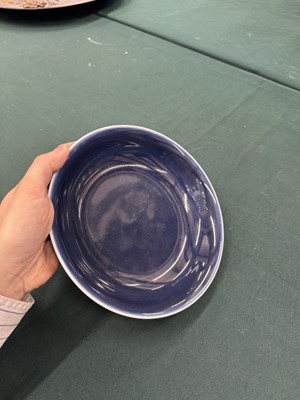 Lot 42 - A Chinese monochrome blue-glazed dish, Republic period, Qianlong mark