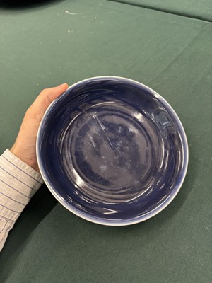 Lot 42 - A Chinese monochrome blue-glazed dish, Republic period, Qianlong mark