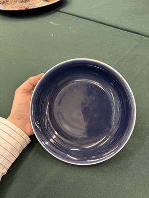 Lot 42 - A Chinese monochrome blue-glazed dish, Republic period, Qianlong mark