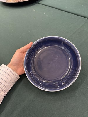 Lot 42 - A Chinese monochrome blue-glazed dish, Republic period, Qianlong mark