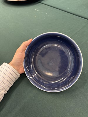 Lot 42 - A Chinese monochrome blue-glazed dish, Republic period, Qianlong mark