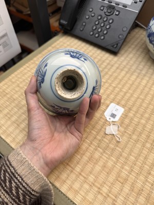 Lot 13 - A fine Chinese blue and white 'lotus bouquet' stem bowl, Ming dynasty, Jiajing / Longqing period