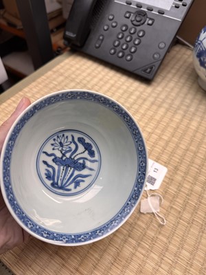 Lot 13 - A fine Chinese blue and white 'lotus bouquet' stem bowl, Ming dynasty, Jiajing / Longqing period