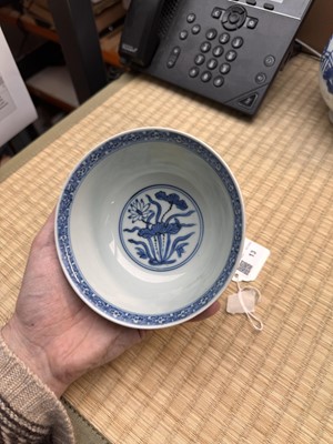 Lot 13 - A fine Chinese blue and white 'lotus bouquet' stem bowl, Ming dynasty, Jiajing / Longqing period