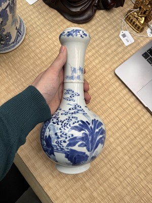 Lot 20 - A fine Chinese blue and white 'scholars' garlic-mouth vase, Qing dynasty, Kangxi period