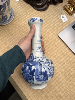 Lot 20 - A fine Chinese blue and white 'scholars' garlic-mouth vase, Qing dynasty, Kangxi period