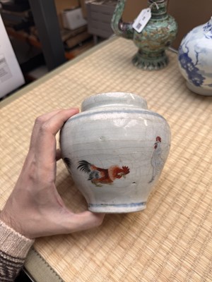 Lot 57 - An unusual Chinese Zhangzhou (Swatow) enamelled jar, 17th/18th century