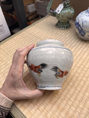 Lot 57 - An unusual Chinese Zhangzhou (Swatow) enamelled jar, 17th/18th century