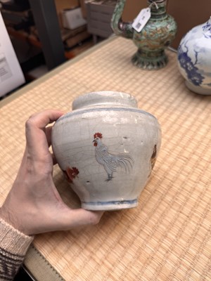 Lot 57 - An unusual Chinese Zhangzhou (Swatow) enamelled jar, 17th/18th century