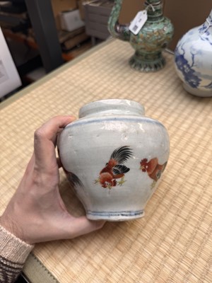 Lot 57 - An unusual Chinese Zhangzhou (Swatow) enamelled jar, 17th/18th century