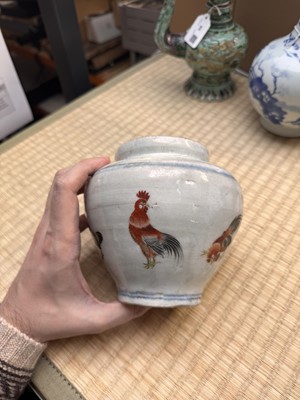 Lot 57 - An unusual Chinese Zhangzhou (Swatow) enamelled jar, 17th/18th century