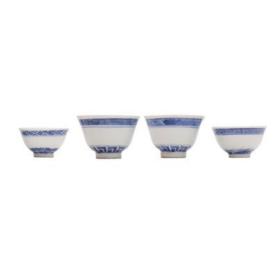 Lot 480 - A group of four Chinese blue and white cups, 19th century