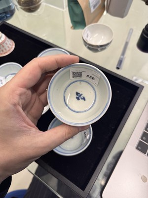 Lot 446 - A group of five Chinese blue and white cups, Qing dynasty, 18th/19th century