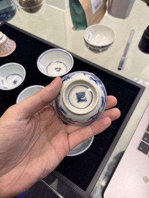 Lot 446 - A group of five Chinese blue and white cups, Qing dynasty, 18th/19th century