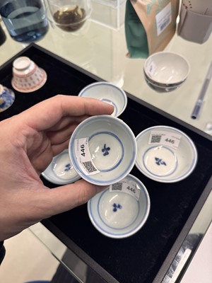 Lot 446 - A group of five Chinese blue and white cups, Qing dynasty, 18th/19th century