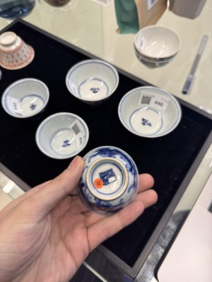 Lot 446 - A group of five Chinese blue and white cups, Qing dynasty, 18th/19th century