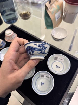 Lot 446 - A group of five Chinese blue and white cups, Qing dynasty, 18th/19th century