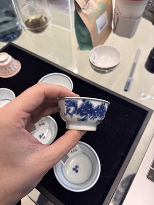 Lot 446 - A group of five Chinese blue and white cups, Qing dynasty, 18th/19th century