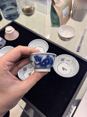 Lot 446 - A group of five Chinese blue and white cups, Qing dynasty, 18th/19th century