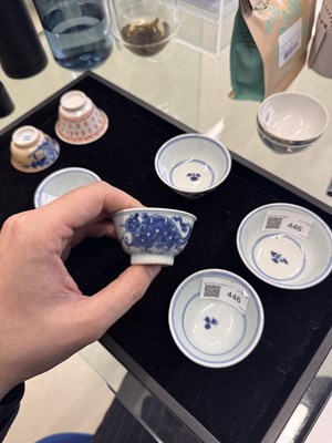 Lot 446 - A group of five Chinese blue and white cups, Qing dynasty, 18th/19th century