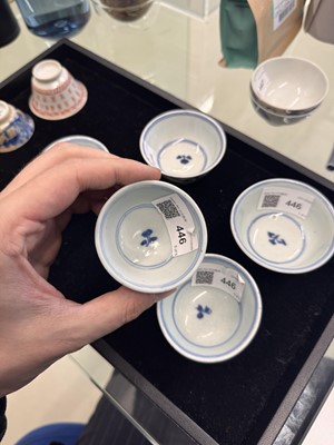 Lot 446 - A group of five Chinese blue and white cups, Qing dynasty, 18th/19th century