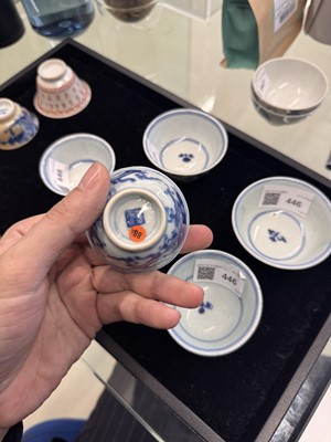 Lot 446 - A group of five Chinese blue and white cups, Qing dynasty, 18th/19th century
