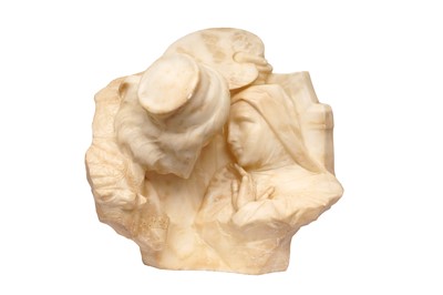 Lot 150 - An alabaster sculptural group of an artist and his muse