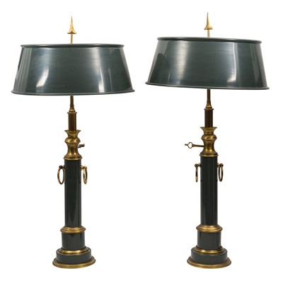 Lot 252 - A pair of grey painted brass table lamps