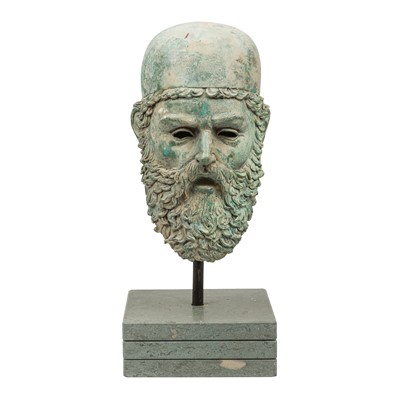 Lot 114 - After the Antique, a patinated metal head of Riace Warrior