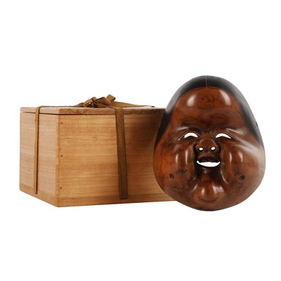 Lot 27 - A Japanese Kagura mask of Okame (Otafuku), Edo period, 19th century