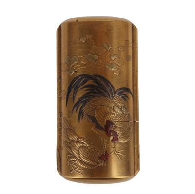 Lot 41 - A Japanese five-case gold lacquer inro with chickens, Edo period