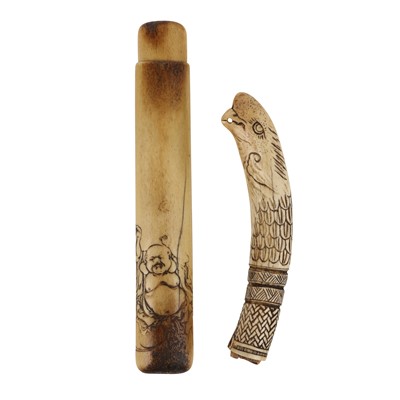 Lot 60 - A Japanese stag-antler muso-zutsu pipe case, Edo-Meiji Period, 19th century