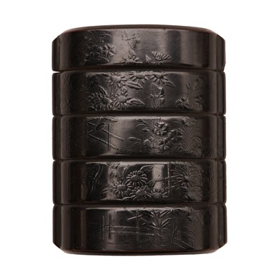Lot 49 - A Japanese four-case yamimaki-e black lacquer inro with flowers and butterflies, Edo period