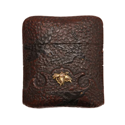 Lot 47 - A Japanese three-case lacquer inro in the style of a leather pouch, Edo period, 18th century