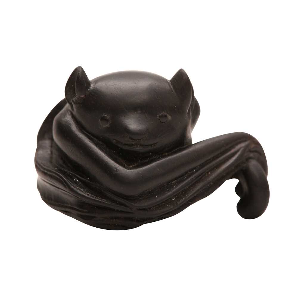 Lot 55 - A fine Japanese ebony netsuke of a bat by Tadatoshi (circa 1770-1840), Nagoya, Edo period