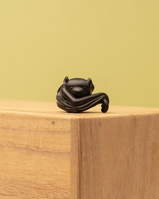 Lot 55 - A fine Japanese ebony netsuke of a bat by Tadatoshi (circa 1770-1840), Nagoya, Edo period