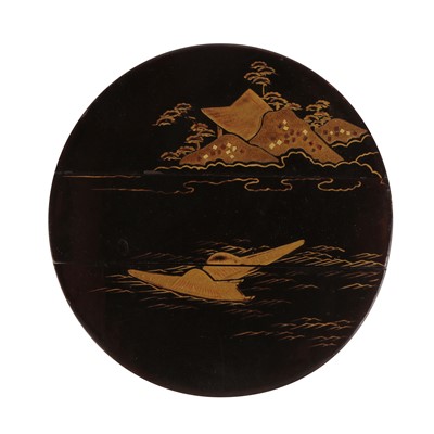 Lot 51 - A Japanese two-case black lacquer inro with boat and river landscape, Meiji period, 19th century