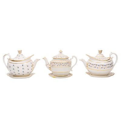 Lot 69 - Worcester porcelain, three teapots, covers and stands, circa 1792-1814