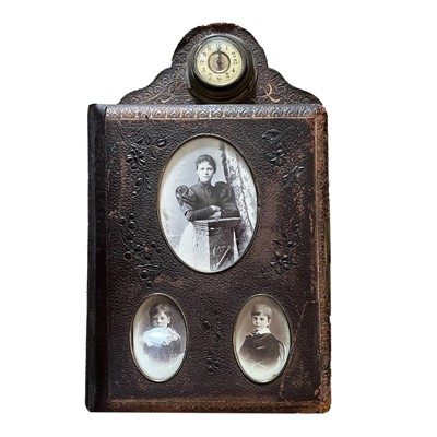 Lot 111 - Victorian Photograph Album with Intergral Clock.
