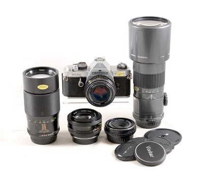 Lot 276 - Pentax MX Camera Outfit, 24mm to 400mm Lenses.