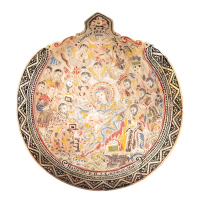 Lot 444 - A carved and painted mother of pearl shell, Jerusalem