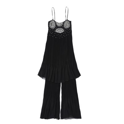 Lot 233 - Chanel Black Silk Plisse Embellished Evening Jumpsuit - Size 38