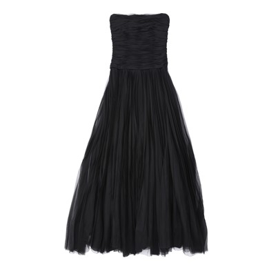 Lot 213 - Chanel Black Silk Pleat Strapless Evening Dress - Size 38