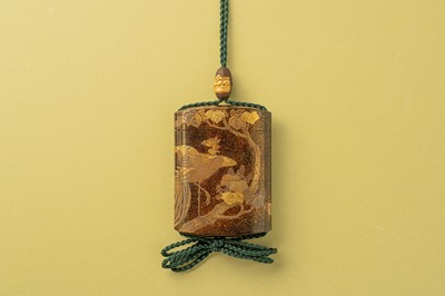 Lot 45 - A Japanese black lacquer four-case inro by Hideteru, Edo-Meiji period, 18th-19th century